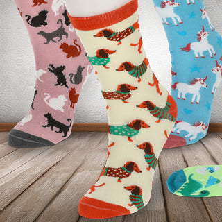 Damensocken Animals 4er Pack onesize 36-41 bunt Polyester Baumwolle Elasthan 4 Motive Strümpfe Socken Frauensocken