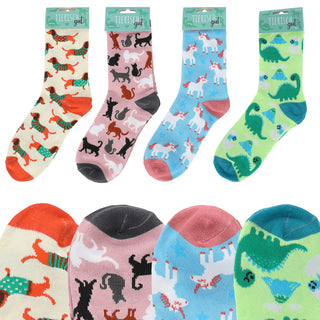 Damensocken Animals 4er Pack onesize 36-41 bunt Polyester Baumwolle Elasthan 4 Motive Strümpfe Socken Frauensocken