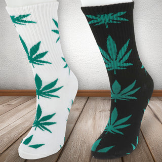 Herrensocken Cannabis 4er Pack onesize 42-46 weiß schwarz Polyester Baumwolle Elasthan Strümpfe Motivsocken Herrenstrümpfe