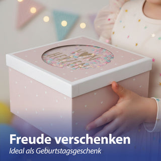 Boxenset 'Von Herzen' 3er Set Glitzer Sichtfenster 3 Größen quadratisch rosa Papier 900gsm Schachteln Kreismotiv Deckel Geschenkboxen
