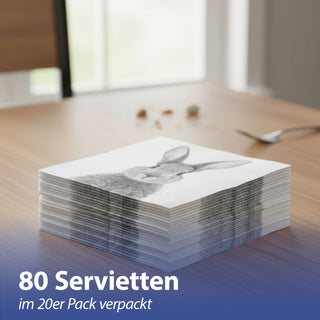 Servietten 'Hase' 80er Set 33x33cm 3-lagig Papierserviette weiß grau Hasenmotiv für Ostern stoffähnlich Tuch Tischdeko