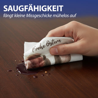 Servietten 'Frohe Ostern' mit Hasenohren 80er Set 33x33cm 3-lagig Papierserviette weiß braun Hasenmotiv für Ostern stoffähnlich Tuch Tischdeko