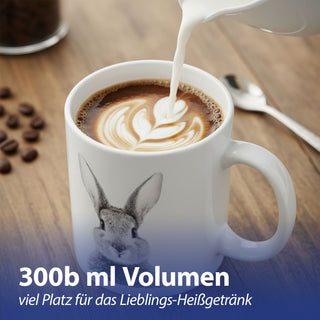 Kaffeebecher 'Hase' 6er Set 300 ml Steinzeug 12,5x9,5x8cm weiß Henkeltasse Tasse Becher Aufdruck Tiermotiv Osterdeko