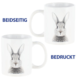 Kaffeebecher 'Hase' 6er Set 300 ml Steinzeug 12,5x9,5x8cm weiß Henkeltasse Tasse Becher Aufdruck Tiermotiv Osterdeko