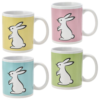 Kaffeebecher 'Bunny' 4er Set 300 ml Steinzeug 12,5x9,5x8cm weiß grün pink gelb türkis Henkeltasse Tasse Becher Aufdruck Hasensilhouette Osterdeko