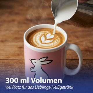 Kaffeebecher 'Bunny' 4er Set 300 ml Steinzeug 12,5x9,5x8cm weiß grün pink gelb türkis Henkeltasse Tasse Becher Aufdruck Hasensilhouette Osterdeko