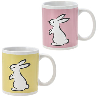 Kaffeebecher 'Bunny' 4er Set 300 ml Steinzeug 12,5x9,5x8cm weiß grün pink gelb türkis Henkeltasse Tasse Becher Aufdruck Hasensilhouette Osterdeko