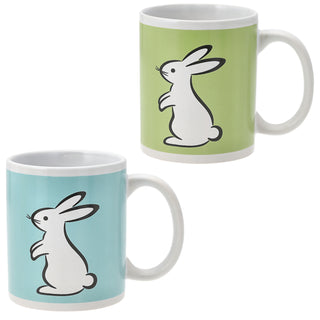 Kaffeebecher 'Bunny' 4er Set 300 ml Steinzeug 12,5x9,5x8cm weiß grün pink gelb türkis Henkeltasse Tasse Becher Aufdruck Hasensilhouette Osterdeko