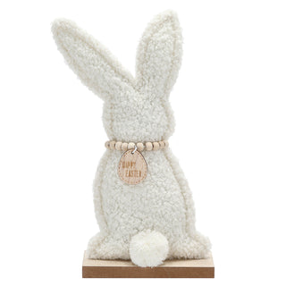 Hase auf Holzfuss 'Frohe Ostern' 2er Set Polyester MDF 13,5x26x6cm Osterdekoration Osterhase mit Holzkette und Kuschelfaktor