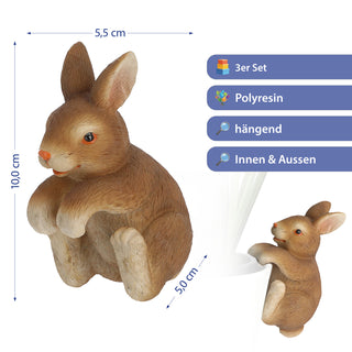 Blumentopfanhänger Hase 3er Set 5,5x10x5cm Polyresin Blumentopf Gartenzaun Häschen Osterhase Osterdekoration Topfhänger