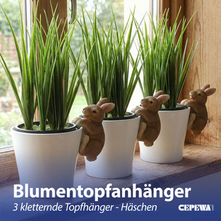 Blumentopfanhänger Hase 3er Set 5,5x10x5cm Polyresin Blumentopf Gartenzaun Häschen Osterhase Osterdekoration Topfhänger