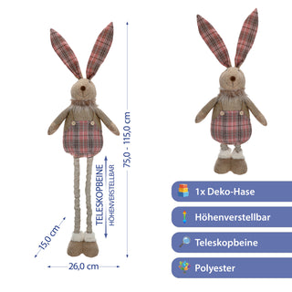 Osterhase 'Hoppel' mit Teleskopbeinen max. H115cm Polyester Metallbeine Rosatöne Hasenschuhe Osterdekoration ausziehbare Beine