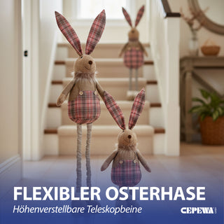 Osterhase 'Hoppel' mit Teleskopbeinen max. H115cm Polyester Metallbeine Rosatöne Hasenschuhe Osterdekoration ausziehbare Beine