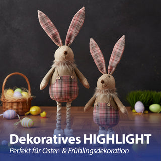 Osterhase 'Hoppel' mit Teleskopbeinen max. H115cm Polyester Metallbeine Rosatöne Hasenschuhe Osterdekoration ausziehbare Beine