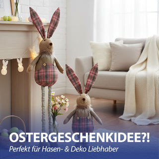 Osterhase 'Hoppel' mit Teleskopbeinen max. H115cm Polyester Metallbeine Rosatöne Hasenschuhe Osterdekoration ausziehbare Beine