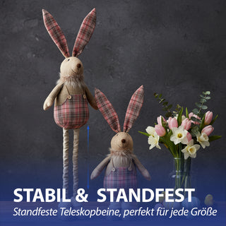 Osterhase 'Hoppel' mit Teleskopbeinen max. H115cm Polyester Metallbeine Rosatöne Hasenschuhe Osterdekoration ausziehbare Beine