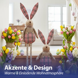 Osterhase 'Hoppel' mit Teleskopbeinen max. H115cm Polyester Metallbeine Rosatöne Hasenschuhe Osterdekoration ausziehbare Beine