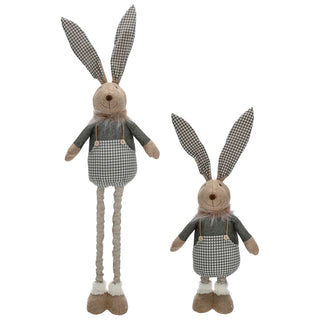 Osterhase 'Hoppel' mit Teleskopbeinen max. H115cm Polyester Metallbeine Blautöne Hasenschuhe Osterdekoration ausziehbare Beine