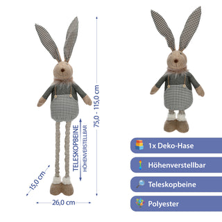 Osterhase 'Hoppel' mit Teleskopbeinen max. H115cm Polyester Metallbeine Blautöne Hasenschuhe Osterdekoration ausziehbare Beine