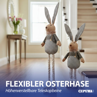 Osterhase 'Hoppel' mit Teleskopbeinen max. H115cm Polyester Metallbeine Blautöne Hasenschuhe Osterdekoration ausziehbare Beine