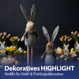 Osterhase 'Hoppel' mit Teleskopbeinen max. H115cm Polyester Metallbeine Blautöne Hasenschuhe Osterdekoration ausziehbare Beine