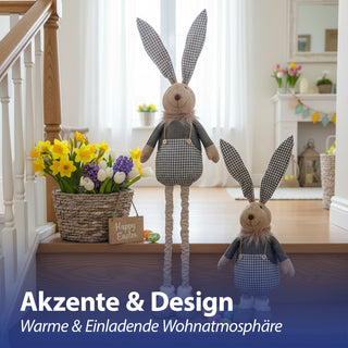 Osterhase 'Hoppel' mit Teleskopbeinen max. H115cm Polyester Metallbeine Blautöne Hasenschuhe Osterdekoration ausziehbare Beine