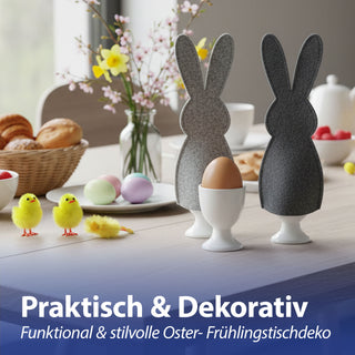 Eierwärmer Hase 6er Set Polyester Filz grau anthrazit 10,5x23cm Osterdekoration Eiermütze Eierhaube Eiüberzug Frühstückszubehör