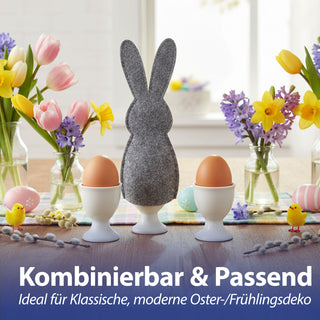 Eierwärmer Hase 6er Set Polyester Filz grau anthrazit 10,5x23cm Osterdekoration Eiermütze Eierhaube Eiüberzug Frühstückszubehör