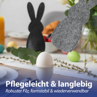 Eierwärmer Hase 6er Set Polyester Filz grau anthrazit 10,5x23cm Osterdekoration Eiermütze Eierhaube Eiüberzug Frühstückszubehör