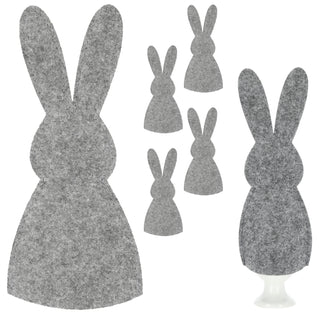 Eierwärmer Hase 6er Set Polyester Filz grau anthrazit 10,5x23cm Osterdekoration Eiermütze Eierhaube Eiüberzug Frühstückszubehör