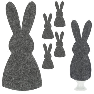 Eierwärmer Hase 6er Set Polyester Filz grau anthrazit 10,5x23cm Osterdekoration Eiermütze Eierhaube Eiüberzug Frühstückszubehör
