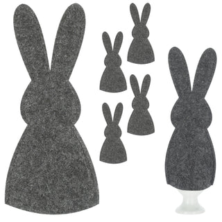Eierwärmer Hase 6er Set Polyester Filz grau anthrazit 10,5x23cm Osterdekoration Eiermütze Eierhaube Eiüberzug Frühstückszubehör