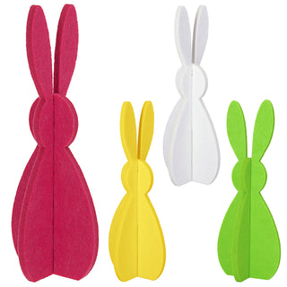 Hase zum Aufstellen 4er Set 'Rabbit' Polyester Filz 20cm weiß gelb pink grün Osterdekoration Osterhase zum Stecken Dekofigur Steckfigur