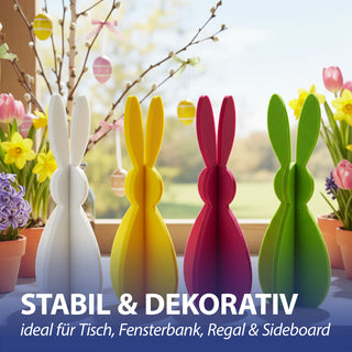 Hase zum Aufstellen 4er Set 'Rabbit' Polyester Filz H:20cm/30cm weiß gelb pink grün Osterdekoration Osterhase zum Stecken Dekofigur Steckfigur