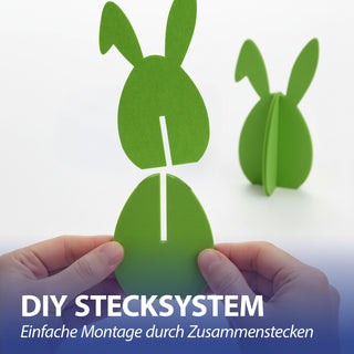 Hase mit Schlappohr 4er Set zum Aufstellen 'Rabbit' Polyester Filz H: 20cm / 40cm weiß gelb pink grün Osterdekoration Osterhase zum Stecken Dekofigur Steckfigur