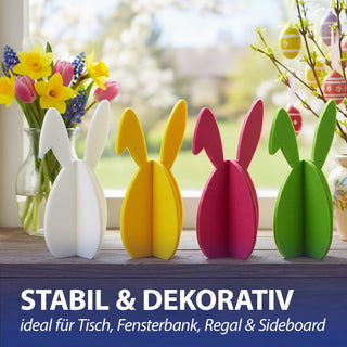 Hase mit Schlappohr 4er Set zum Aufstellen 'Rabbit' Polyester Filz H: 20cm / 40cm weiß gelb pink grün Osterdekoration Osterhase zum Stecken Dekofigur Steckfigur