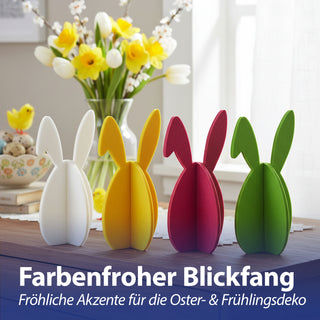 Hase mit Schlappohr 4er Set zum Aufstellen 'Rabbit' Polyester Filz H: 20cm / 40cm weiß gelb pink grün Osterdekoration Osterhase zum Stecken Dekofigur Steckfigur