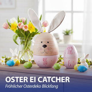 Geschenkdose Osterhase 2er Set Ei mit Ohren + Ei klein rosa oder grün natur Metall Polyester 11,5x14,5cm Dose Verpackung Geschenkbox