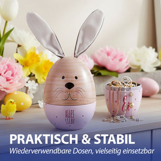 Geschenkdose Osterhase 2er Set Ei mit Ohren + Ei klein rosa oder grün natur Metall Polyester 11,5x14,5cm Dose Verpackung Geschenkbox