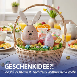 Geschenkdose Osterhase 2er Set Ei mit Ohren + Ei klein rosa oder grün natur Metall Polyester 11,5x14,5cm Dose Verpackung Geschenkbox