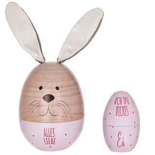 Geschenkdose Osterhase 2er Set Ei mit Ohren + Ei klein rosa oder grün natur Metall Polyester 11,5x14,5cm Dose Verpackung Geschenkbox
