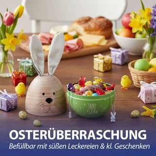 Geschenkdose Osterhase 2er Set Ei mit Ohren + Ei klein rosa oder grün natur Metall Polyester 11,5x14,5cm Dose Verpackung Geschenkbox
