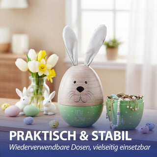Geschenkdose Osterhase 2er Set Ei mit Ohren + Ei klein rosa oder grün natur Metall Polyester 11,5x14,5cm Dose Verpackung Geschenkbox