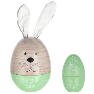 Geschenkdose Osterhase 2er Set Ei mit Ohren + Ei klein rosa oder grün natur Metall Polyester 11,5x14,5cm Dose Verpackung Geschenkbox