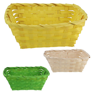 Osterkorb 3er Set rechteckig natur grün gelb Bambus 20x8x13cm Osterdekoration Osternest Korb geflochten Körbchen für Ostereier