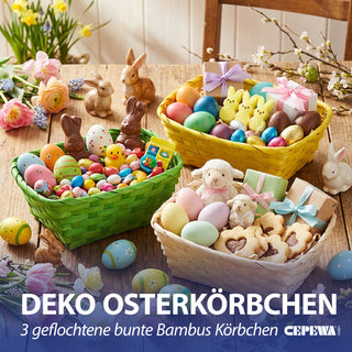 Osterkorb 3er Set rechteckig natur grün gelb Bambus 20x8x13cm Osterdekoration Osternest Korb geflochten Körbchen für Ostereier
