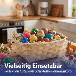 Osterkorb 3er Set rechteckig natur grün gelb Bambus 20x8x13cm Osterdekoration Osternest Korb geflochten Körbchen für Ostereier