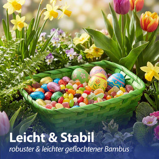 Osterkorb 3er Set rechteckig natur grün gelb Bambus 20x8x13cm Osterdekoration Osternest Korb geflochten Körbchen für Ostereier