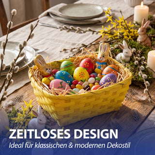 Osterkorb 3er Set rechteckig natur grün gelb Bambus 20x8x13cm Osterdekoration Osternest Korb geflochten Körbchen für Ostereier