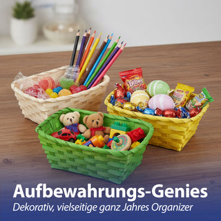 Osterkorb 3er Set rechteckig natur grün gelb Bambus 20x8x13cm Osterdekoration Osternest Korb geflochten Körbchen für Ostereier
